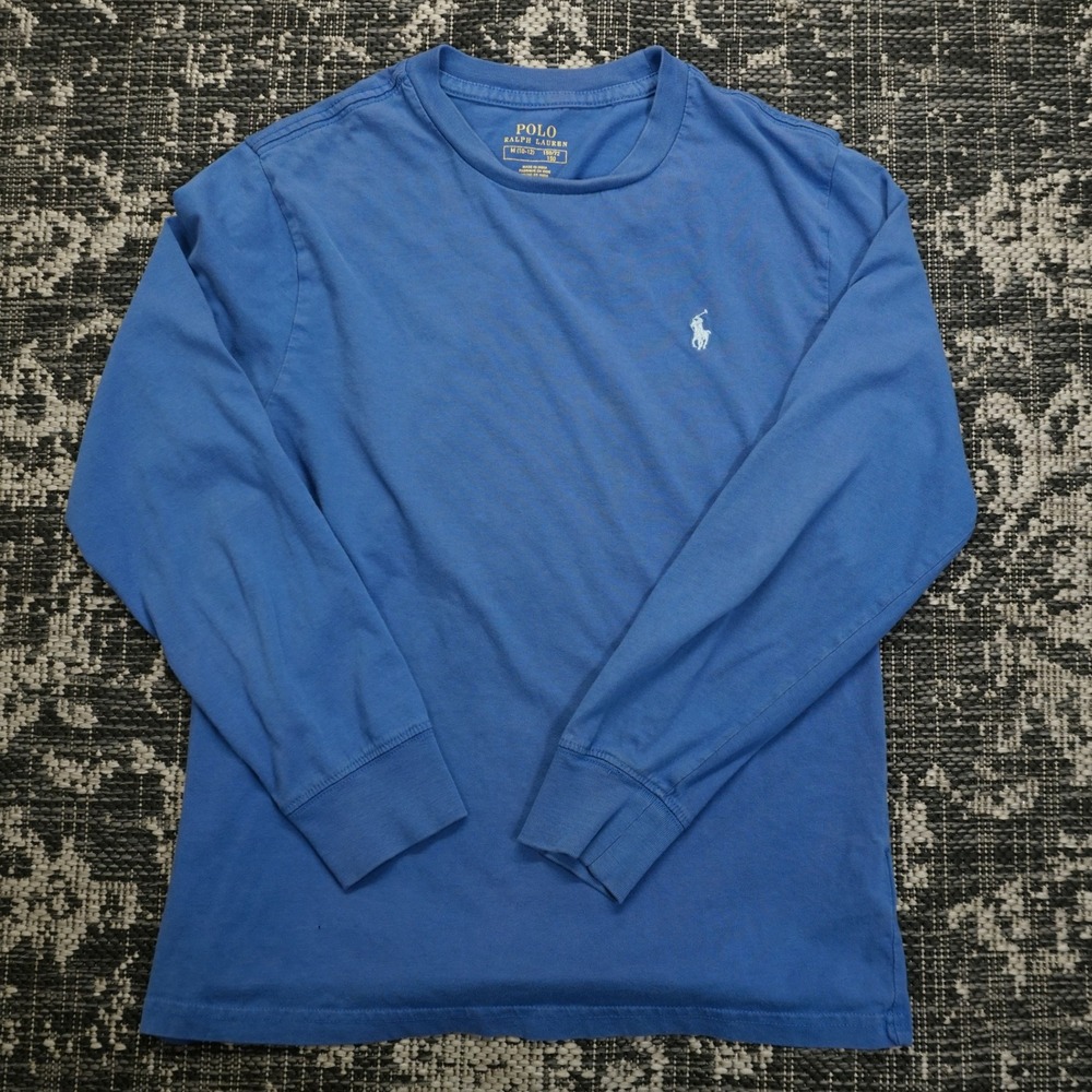 Polo Ralph Lauren Boys Long Sleeve Shirt Size M Blue Retro Preppy Casual T Shirt